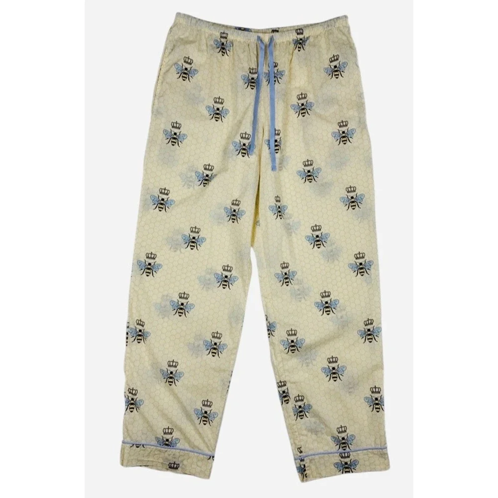 The Cat's Pajamas Queen Bee Flannel Pajama Set LARGE Yellow‎ Cozy Warm